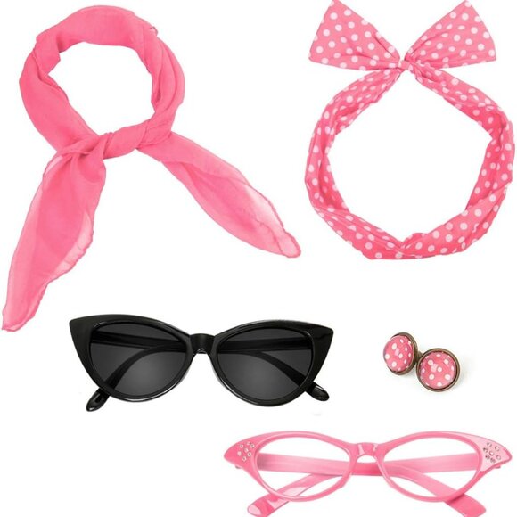 Other - Retro 50's Costume Accessories Set Polka Dot Chiffon Scarf Cat Eye Glasses Banda